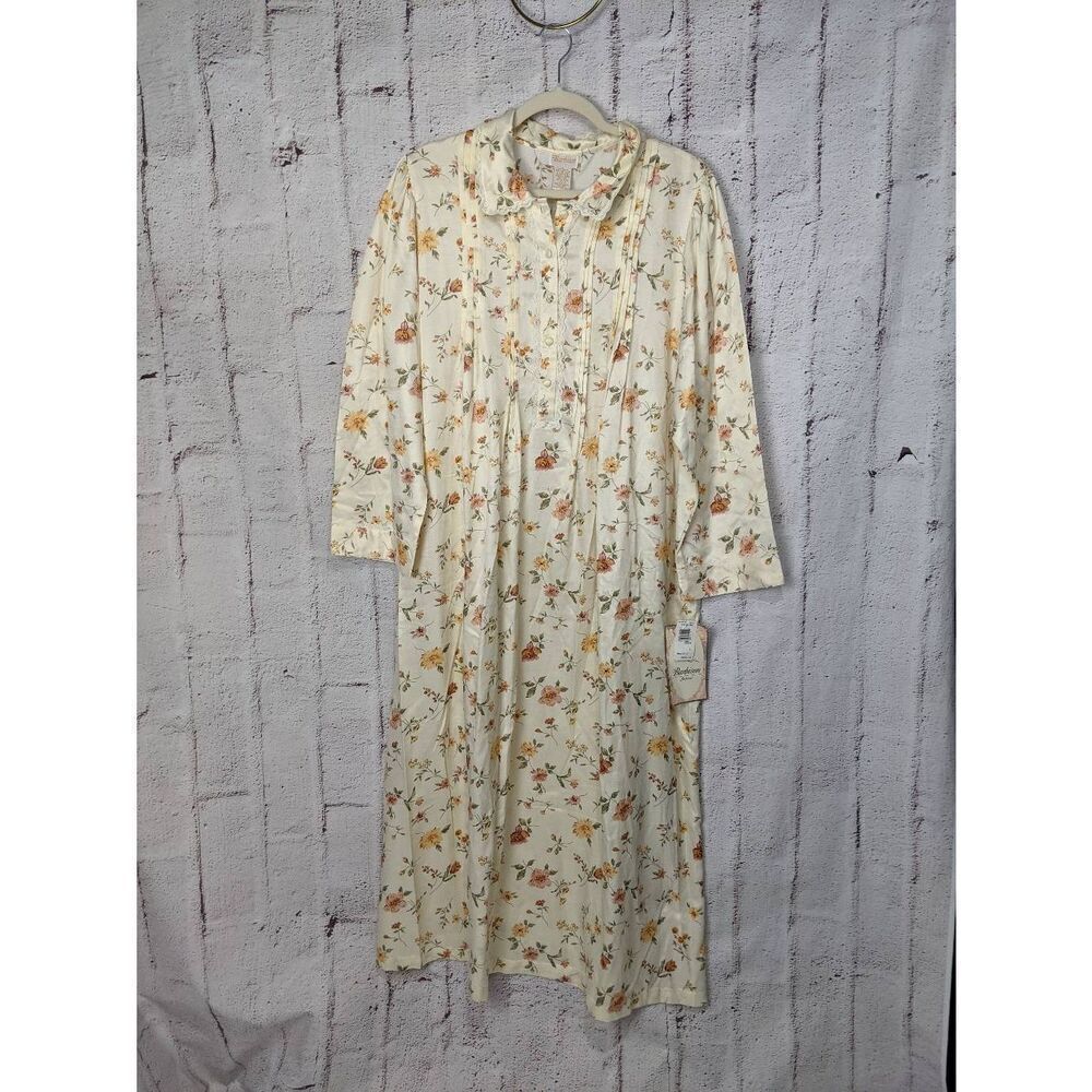 Barbizon Cream Satin Floral Nightgown House Dress Lace Trim sz L Large‎ NWT